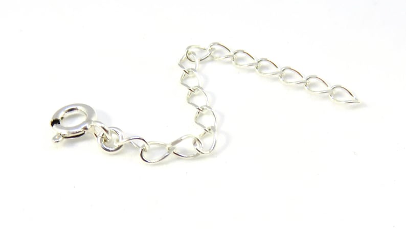 May include: Silver extender chain with a lobster clasp. The chain is approximately 5 cm long and features a delicate, oval-shaped link.