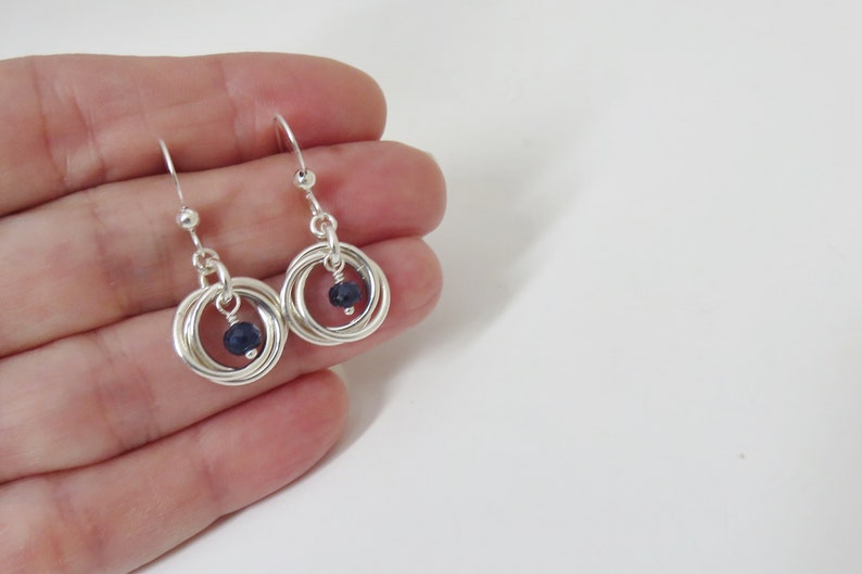 Sterling Silver Birthstone Earrings, Love Knot Earrings, 3 Ring Earrings, Birthstone Earrings, Sterling Silver Earrings, marciahdesigns, MHD image 3