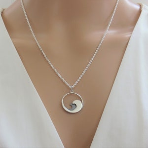 Ocean Wave Necklace, surfer necklace, sterling silver necklace, ocean lover gift, beach necklace,3D wave pendant,double layer pendant,nature