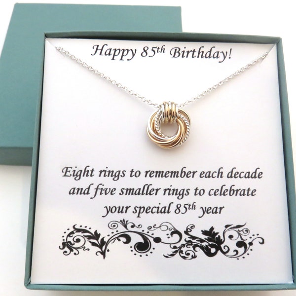 85th Birthday Gift, Silver and Gold Necklace, 85th Birthday Gift for Women, Mixed Metals Necklace, Birthday Gift Ideas for Her