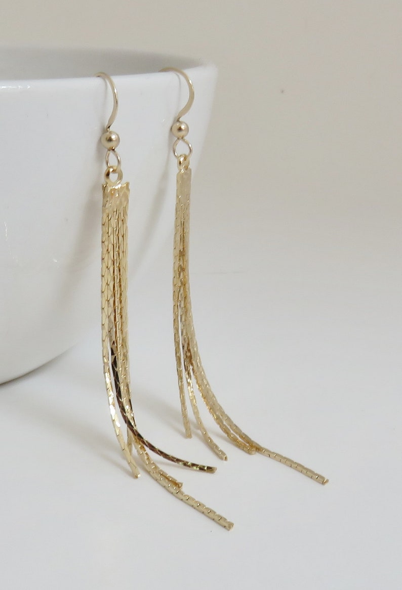 Long Gold Tassel Earrings Graduated 5 Strand Tapered Gold Etsy