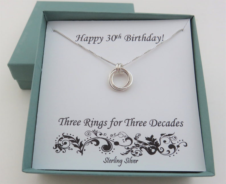 30th Birthday for Her, Sterling Silver Necklace, 30th Birthday, Three Rings Necklace, Birthday Gifts, MarciaHDesigns, MHD image 10