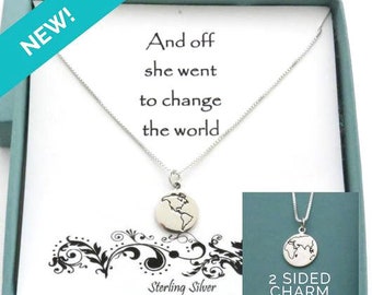 Graduation Gift for Her, Travel Necklace, And Off She Went, Western Hemisphere, Eastern Hemisphere, World, Travel Necklace, Earth Jewelry