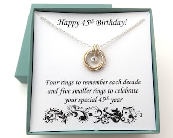 45th Birthday, Silver and Gold Birthstone Necklace, 45th Anniversary Gift, 45th Birthday Gifts for Her, Mixed Metals, MarciaHDesigns