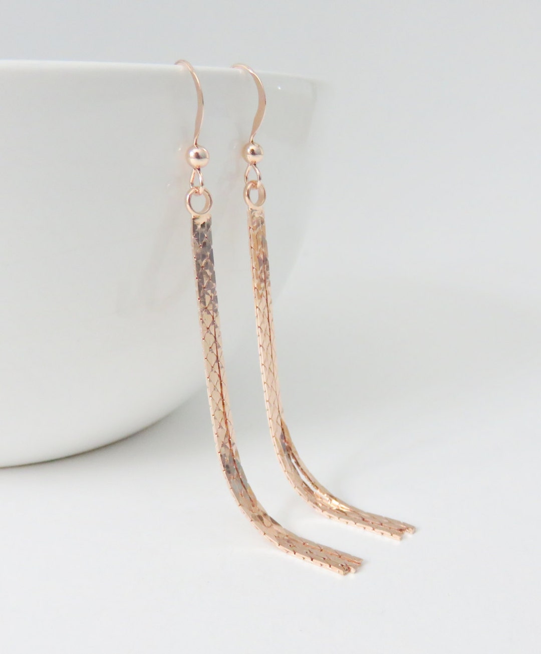 Rose Gold Tassel Earrings, Tassel Earrings, Fringe Earrings, Long Rose