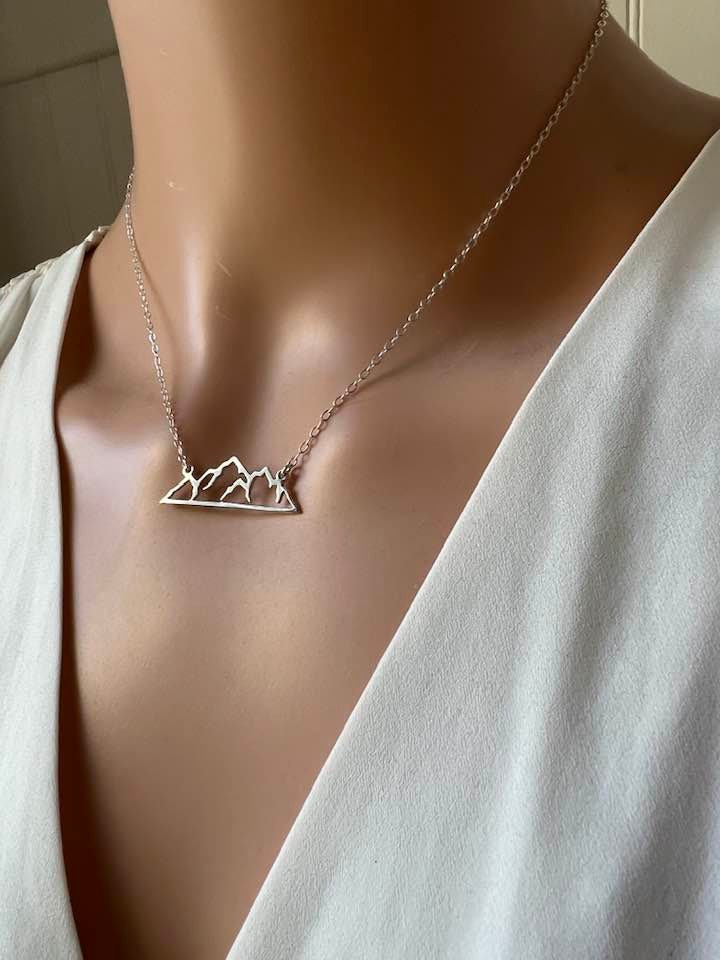 Mountain Necklace, Sterling Silver Necklace, Hiker Gift, Gift for Outdoors Lover, Skier Gift, Nature Gift, Traveler Necklace
