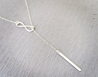 Sterling Silver Bar Necklace, Infinity necklace, Lariat necklace, Lariat Infinity Necklace, Silver bar necklace, Vertical bar necklace