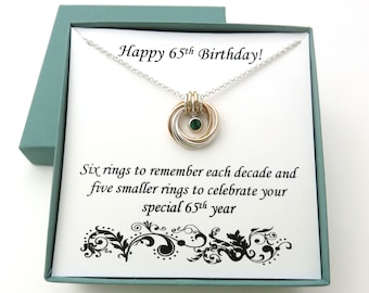 65th Birthday Gifts, Silver and Gold Birthstone Necklace, 65th Birthday, 65th Anniversary Gift for Women, Mixed Metals Jewelry