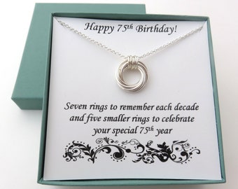 75th Birthday Gift, Sterling Silver Necklace, 75th Birthday Gift for Women, Love Knot Necklace, Milestone Jewelry Gifts