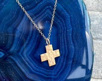 Gold cross necklace, textured cross, square cross, hammered cross, small gold cross MarciaHDesigns, MHD, 14k gold filled, vermeil pendant
