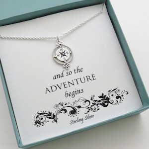 Graduation Gift For Her, Retirement gift, high school graduation gift, college, and so the adventure begins, compass necklace, sterling