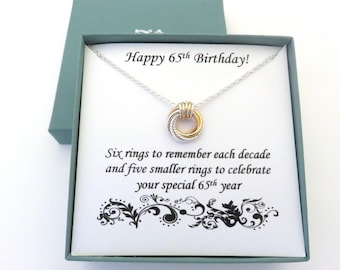 65th Birthday Gifts, Silver and Gold Necklace, 65th Birthday Gift for Women, Small Pendant Necklace, Mixed Metals Necklace, MarciaHDesigns