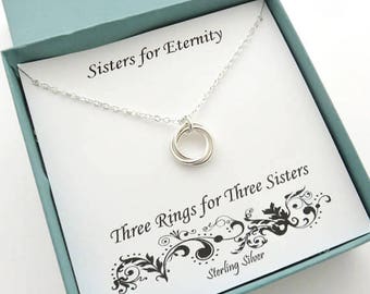 Sister Gift, Three Sisters Necklace, Sisters Gift, Sterling Silver Ring  Necklace, Three Ring Necklace, Silver Sister Necklace, MHD