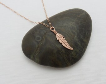 Rose gold feather necklace, feather necklace, rose gold jewelry, dainty feather, 14k rose gold filled, modern, minimalist, marciahdesigns