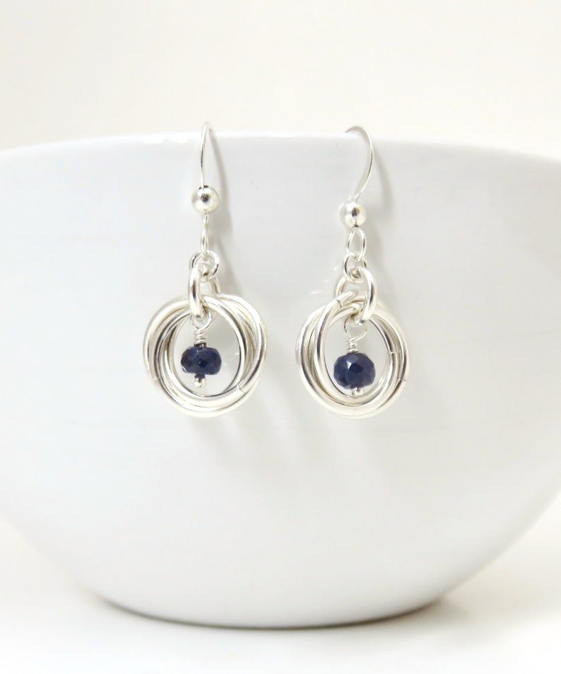 Sterling Silver Birthstone Earrings, Love Knot Earrings, 3 Ring Earrings, Birthstone Earrings, Sterling Silver Earrings, marciahdesigns, MHD image 1