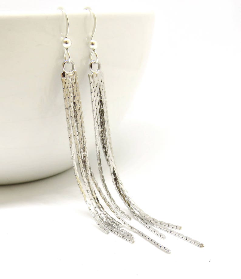 Silver Tassel Earrings Long Chain Earrings Silver Fringe Etsy