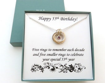 55e anniversaire, Pierre de naissance en argent et or, Cadeaux 55e anniversaire pour femme, Métaux mélangés, Cadeau 55e anniversaire, MarciaHDesigns