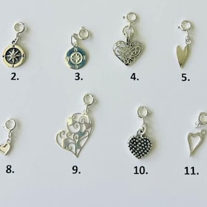 Sterling silver charms with clasp, add to jewelry heart graduation, cap, compass, filigree, bird, attach to chain, charm only,Marciahdesigns