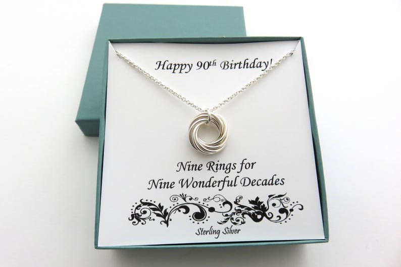 90th Birthday Gift, Sterling Silver Necklace, 90th Birthday, Birthday Gift for Grandma, Birthday Gifts for Mom, Silver Ring Necklace 