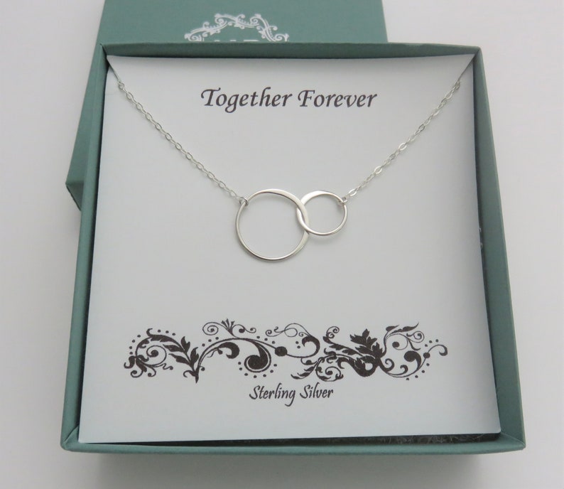 Gift for wife, gift for fiancé, together forever, 2 circles, necklace, sterling silver, gift for girlfriend, birthday gift for wife, fiancé image 1