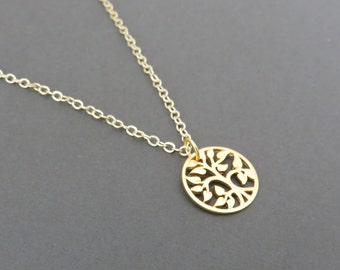 Gold Tree of Life Necklace, gold necklace, family tree necklace, tree of life, round tree of life, small gold tree, family jewelry, marciah