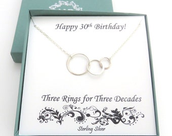 30th Birthday Gift for Her, Three Circles Necklace, 30th Birthday, Sterling Silver Necklace, Gift for Three Friends, Bridesmaid Gifts