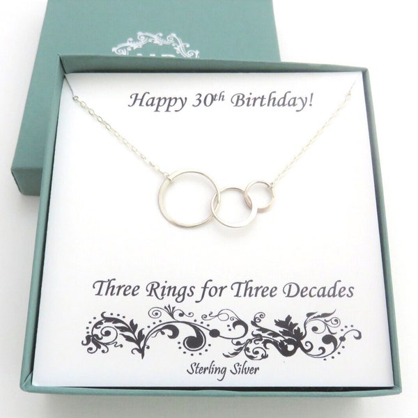 30th Birthday Gift for Her, Three Circles Necklace, 30th Birthday, Sterling Silver Necklace, Gift for Three Friends, Bridesmaid Gifts