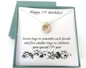 75th Birthday Gift for Women, Silver and Gold Necklace, 75th Birthday Gift, Mixed Metals Necklace, Love Knot Necklace