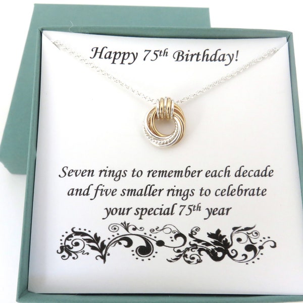 75th Birthday Gift for Women, Silver and Gold Necklace, 75th Birthday Gift, Mixed Metals Necklace, Love Knot Necklace