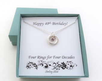 40th Birthday Gift for Women, Birthstone Necklace, 40th Birthday Gift, Gift for Woman, Sterling Silver Necklace, Birthday Gift