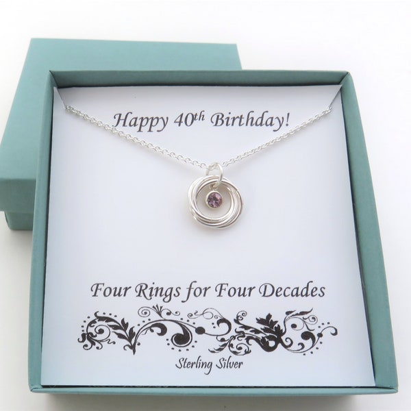 40th Birthday Gift for Women, Birthstone Necklace, 40th Birthday Gift, Gift for Woman, Sterling Silver Necklace, Birthday Gift