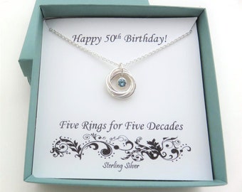 50th Birthday Gift for Women, Birthstone Necklace, 50th Birthday Gift, Sterling Silver Necklace