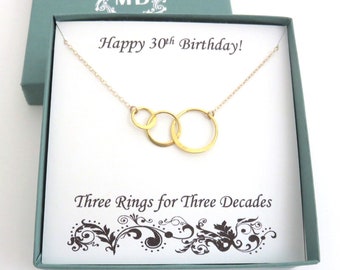 30th Birthday Gift for Her, Three Circles Necklace, 30th Birthday Gift Ideas, 14k Gold Filled Necklace, 3rd Anniversary Gift