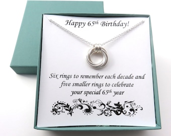 65th Birthday Gifts for Women, Sterling Silver Necklace, 65th Birthday Gift, Love Knot Necklace, 65th Anniversary