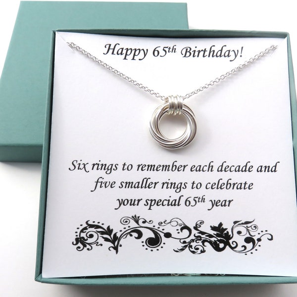 65th Birthday Gifts for Women, Sterling Silver Necklace, 65th Birthday Gift, Love Knot Necklace, 65th Anniversary