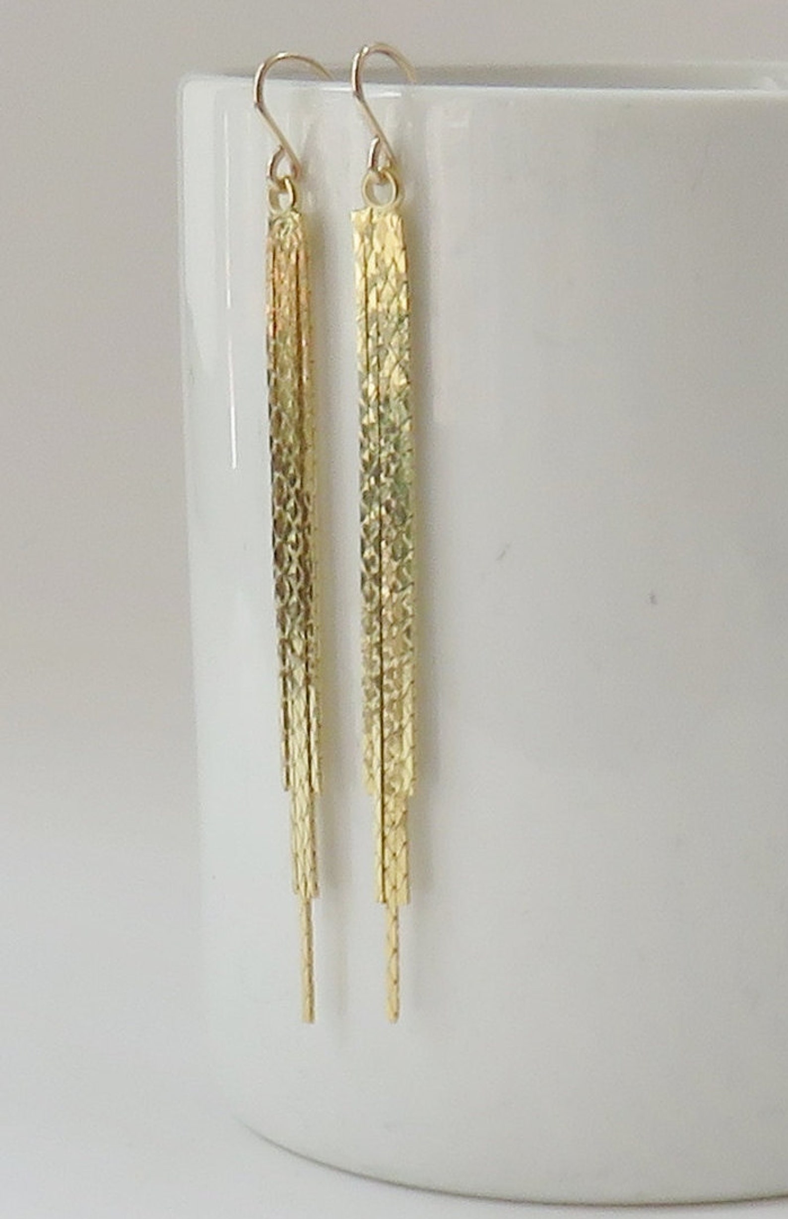 Long Gold Tassel Earrings Graduated 5 Strand Tapered Gold Etsy