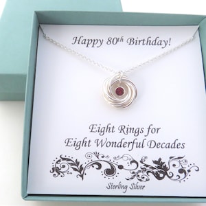 80th Birthday Gift for Women, Silver Birthstone necklace, 80th Birthday Gift, Birthday Gift, Milestone Jewelery