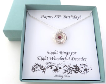 80th Birthday Gift for Women, Silver Birthstone necklace, 80th Birthday Gift, Birthday Gift, Milestone Jewelery