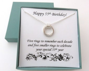 55th Birthday, Sterling Silver Necklace, 55th Birthday Gift for Women, Love Knot Necklace, 55th Anniversary Gift, 5th Anniversary Necklace