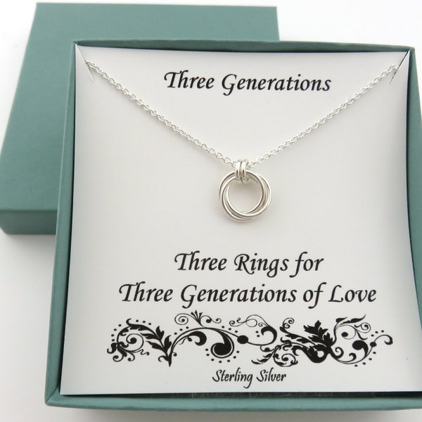 Three Generations Necklace, Generations Necklace, Small pendant, Sterling Silver Necklace, 3 Generation Necklace, Grandma Gift, Gift for Mom