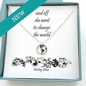 Graduation Gift for Her, And Off She Went, Graduation Gift, World Necklace, Travel Necklace, Sterling Silver Necklace, Earth Jewelry, Globe