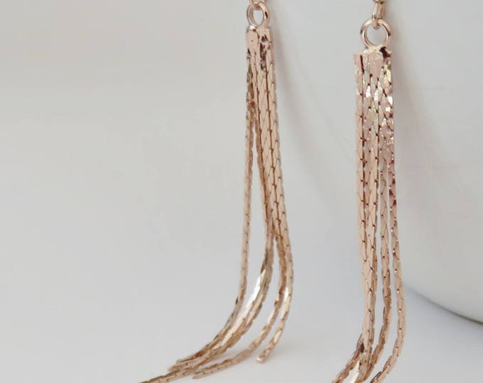 Rose Gold Tassel Earrings, Tassel Earrings, Fringe Earrings, Long Rose