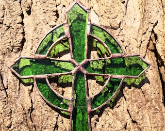 Stained Glass Celtic Christian Pagan Cross Suncatcher.