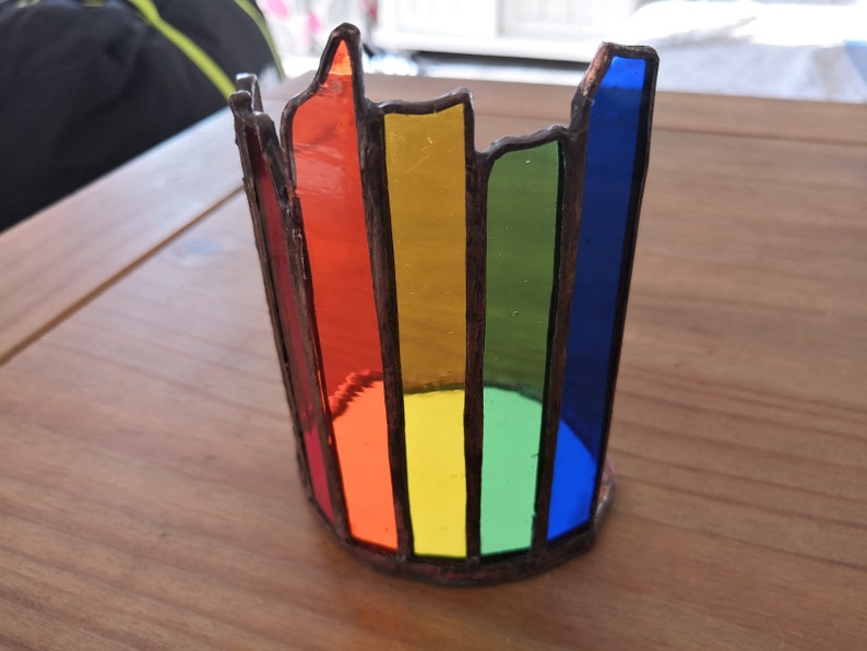 Rainbow Spectrum Chakra Stripe Suncatcher Candle Holder. Etsy UK