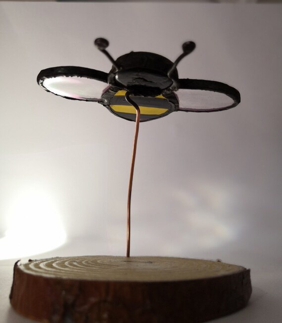 Stained Glass Bumble Bee Honey Bee Mounted On Wood Slice Can Etsy