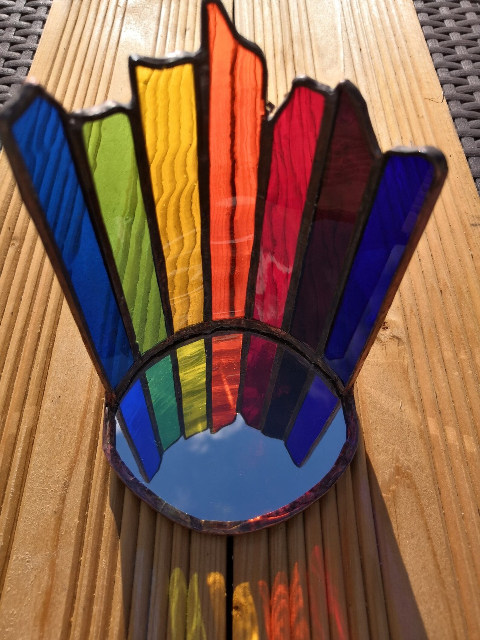 Rainbow Spectrum Chakra Stripe Suncatcher Candle Holder. Etsy UK