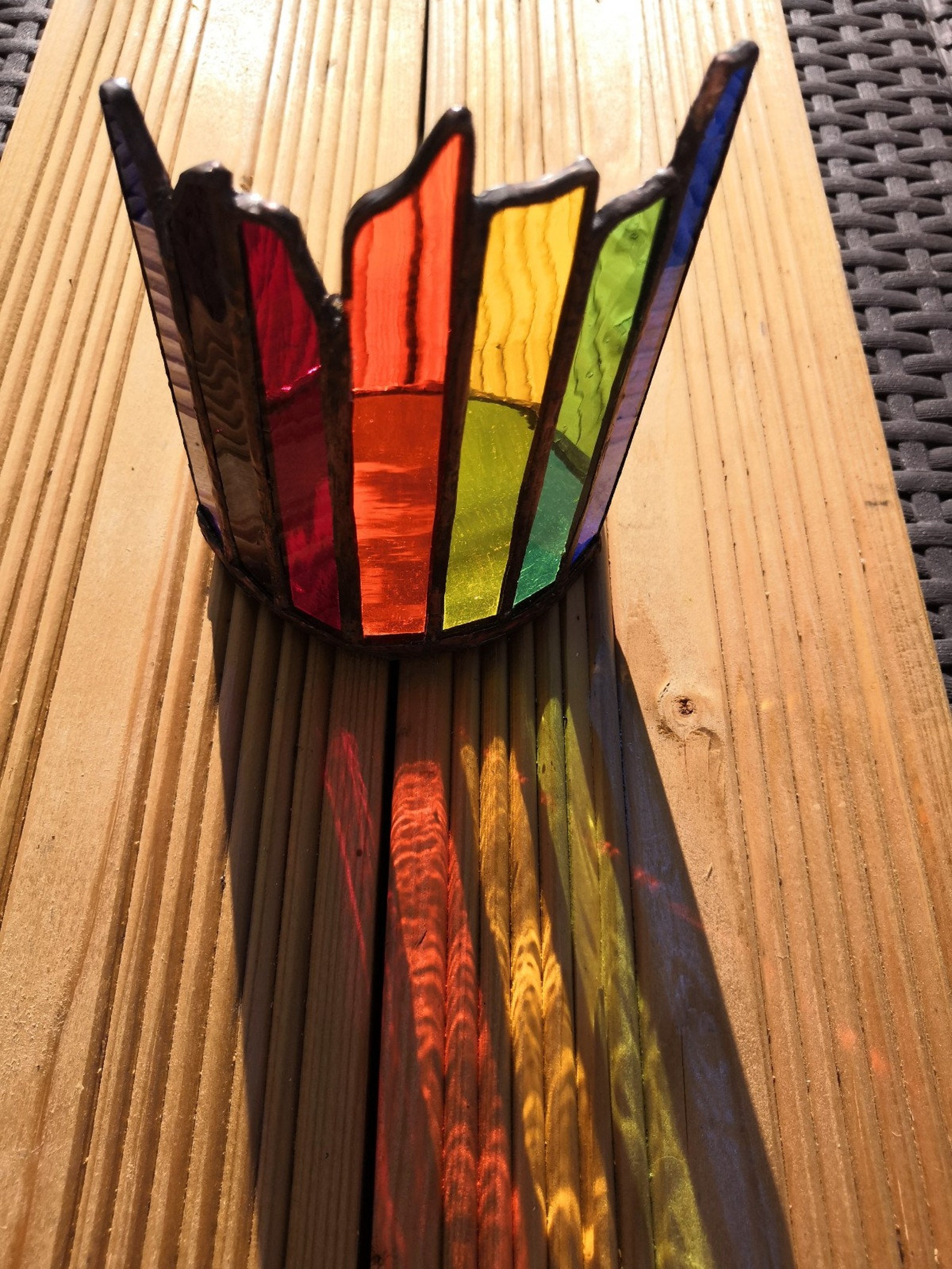 Rainbow Spectrum Chakra Stripe Suncatcher Candle Holder. Etsy UK