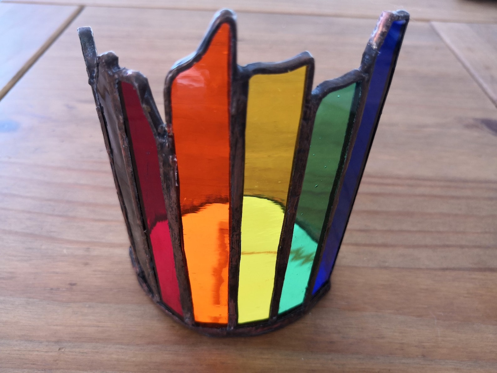Rainbow Spectrum Chakra Stripe Suncatcher Candle Holder. Etsy UK