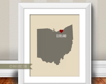 Cleveland Ohio Love  Wall Art - I love city state Instant Download - Digital File - Printable - Downloadable