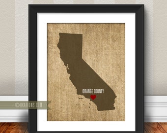 Orange County California Love  Wall Art - burlap - I love city state Instant Download - Digital File - Printable - Downloadable